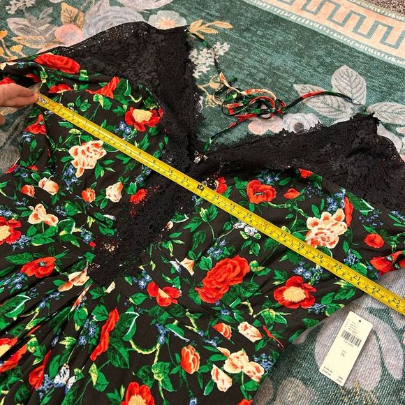 Anthropologie Dress 16 Lace V-Neck Dark Floral Rose Long Sleeve Mini Flowy NWT - Picture 12 of 16